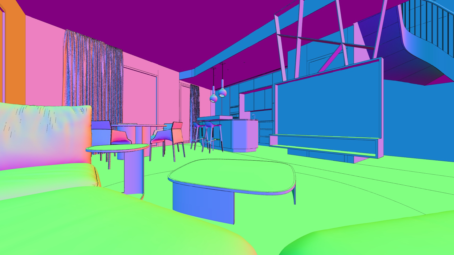 Z-depth interior usado como base geométrica en FlapStudio AI